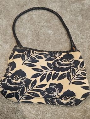 Cream Floral Shoulder Bag with Braided Handle